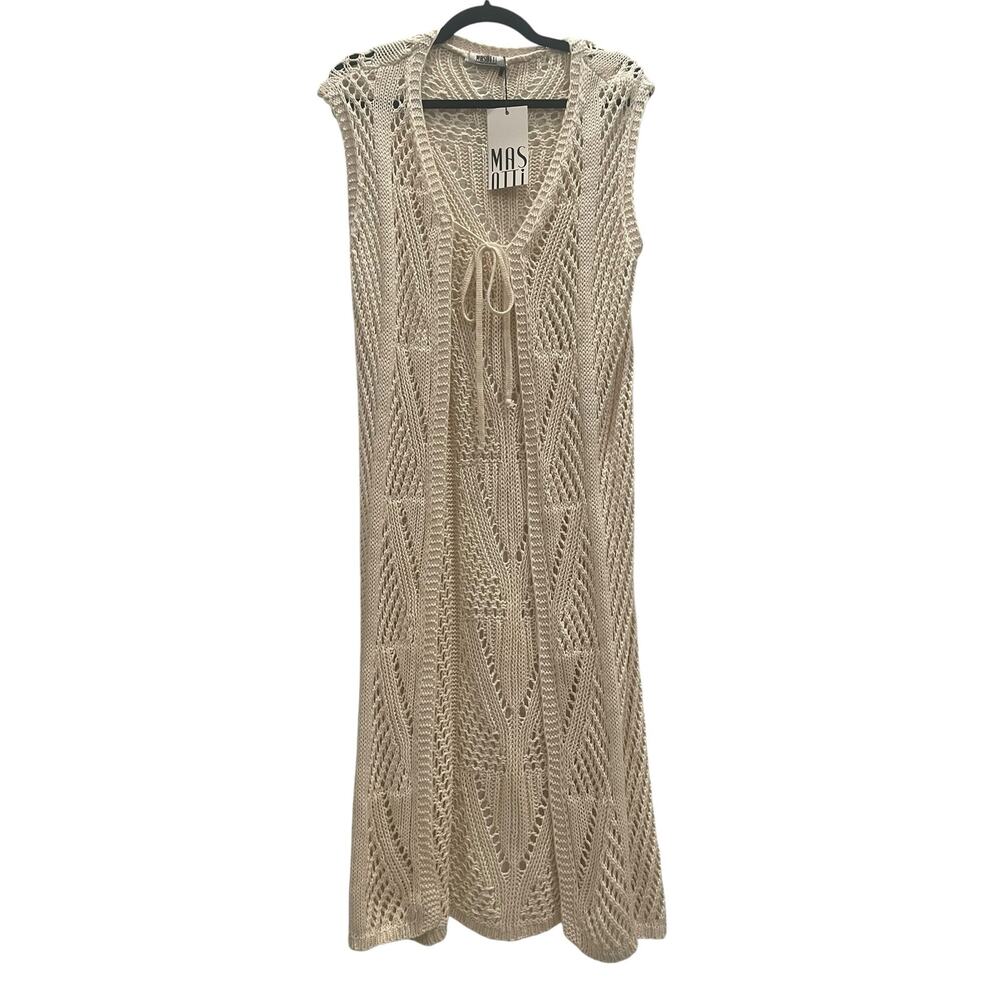 NWT Masnotti Cream Open Knit Maxi Duster Cardigan Vest Boho Beach Cover Up